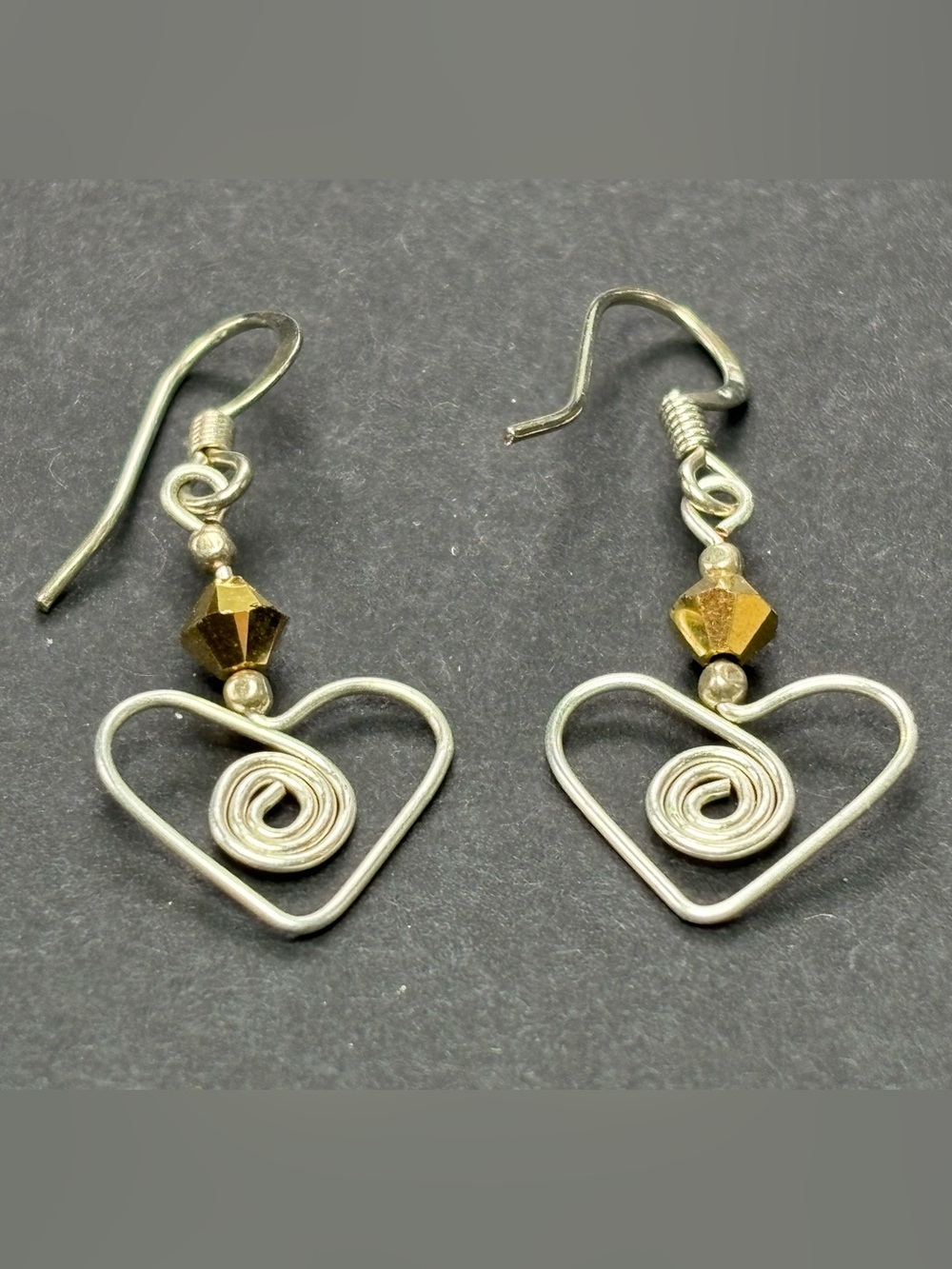 Silver-Tone Heart Drop Earrings with Gold Accent Bead - Picture 5 of 6